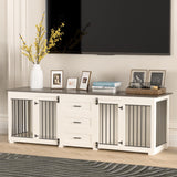 ADOFFUR 94.5" Large Dog Crate Furniture for 2 Dogs, Wooden Double Dog Kennel Furniture with 3 Drawers, Heavy Duty Indoor Furniture Style Dog Crate/TV Stand - White ADOFFUR