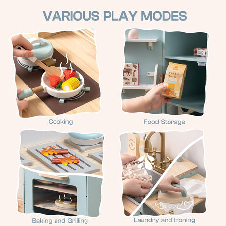 ROBOTIME Wooden Toddler & Kids Kitchen Playset, Wooden Kitchen Toy Playset with Oven, Fridge and Washing Machine, Wooden Kitchen Set Gift for 3+ Year Old Kids, Girls & Boys ROBOTIME