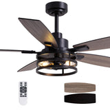 52 Inch Ceiling Fans with Lights and Remote Control, Farmhouse Ceiling Fan for Bedroom Living Room and Patio, Black Caged Ceiling Fan for Indoor and Outdoor LuminFan