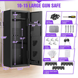 10-15-Gun Capacity Rifle Safe with Quick Access Digital Keypad - Anti-Theft & Anti-Pry Design Home Security Safe with Adjustable Pegboard Shelves for Pistols, Easy Assembly Rifle Cabinet MSYCOST