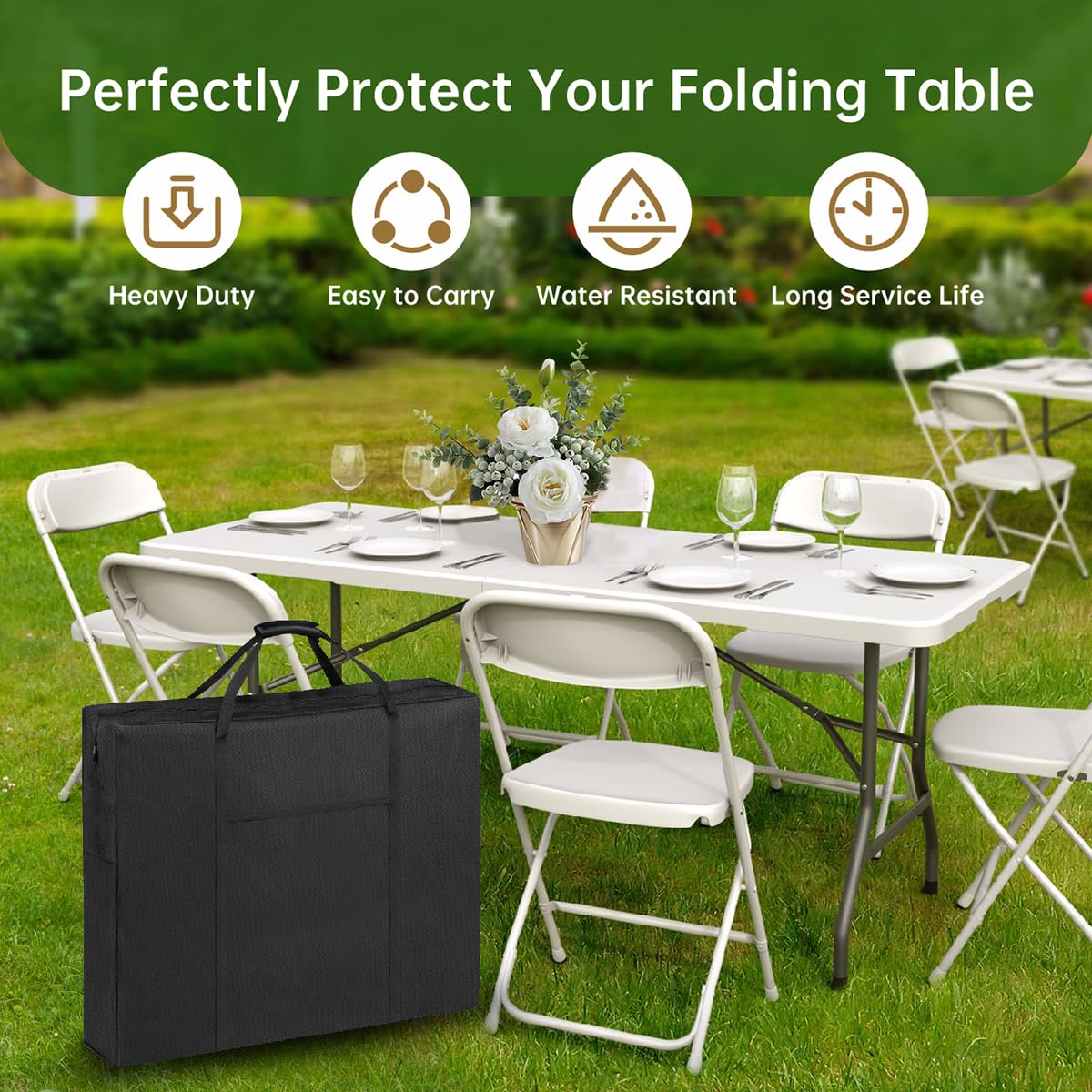 QYILUARE 4/6/8 Ft Folding Table Storage Bag,Water-Resistant Heavy Duty Large Carrying Bag for Folding Picnic/Camp Tables with Pocket & Shoulder Straps 26" L X 5" W X 24.4" H QYILUARE