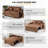 ECHINGLE Sleeper Sofa with Pull Out Sofa Bed,Corduroy Futon Sofa Bed with 3 Level Adjustable Backrest & Storage Pockets and 2 Toss Pillows,Modern Couch Bed for Living Room,Bedroom（Brown） ECHINGLE