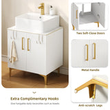 DWVO Bathroom Vanity 24 Inch with Counter Top Sink Combo, Modern Bathroom Storage Vanity Cabinet Set Included 2 Large Soft Closing Doors, Drain, Gold Handles & Legs, White DWVO