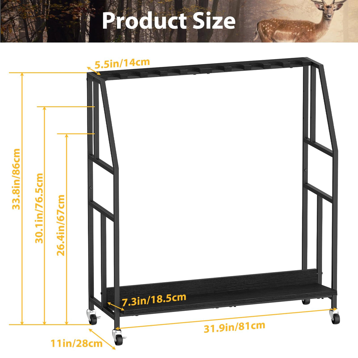 Gun Racks, Floor Standing Shotgun Rack Indoor Outdoor, Heavy Duty Metal Frame Wooden Rifle Racks with Wheels, Vertical Display Stand for Home Garage Gun Storage - Holds up to 10 Long Guns Nandae