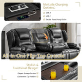 SAMERY Power Loveseat Recliner Sofa with Adjustable Split Back, Multi-Port Charger, Flip-Up Backrest & LED Lighting - Home Theater Seating with Storage, Cup Holders, Black Faux Leather Loveseat SAMERY