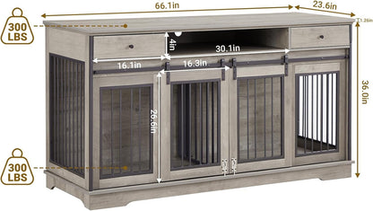 Rovibek 66'' Double Dog Crate Furniture for 2 Dogs, Double Dog Kennel Furniture, Heavy Duty Dog Crate, Furniture Style Dog Crate End Table, Wood Crates for Dogs Kennel Indoor - WoodArtSupply
