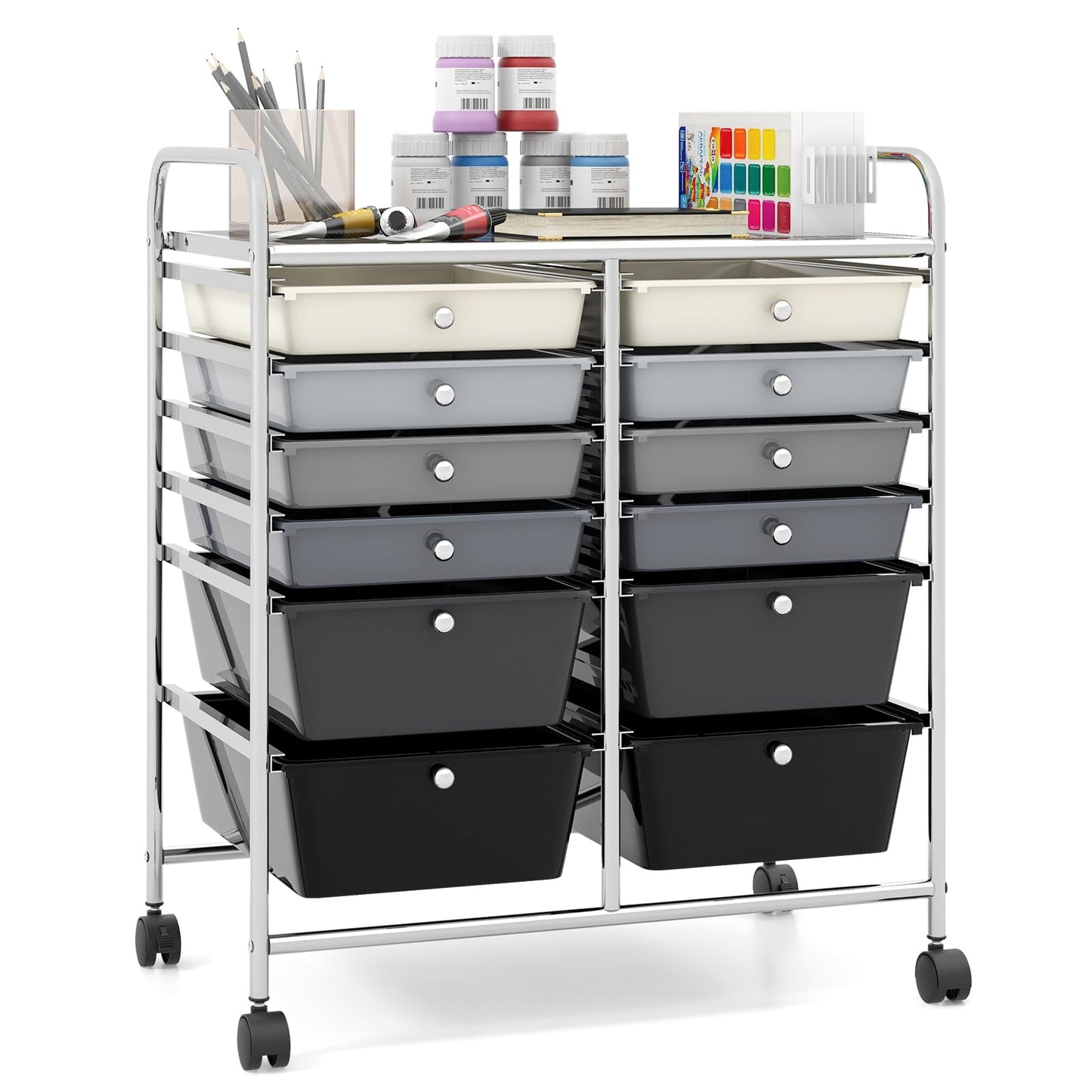 Giantex 12 Drawer Rolling Storage Cart Tools Scrapbook Paper Office School Organizer (Black Gradient) - WoodArtSupply