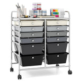 Giantex 12 Drawer Rolling Storage Cart Tools Scrapbook Paper Office School Organizer (Black Gradient) Giantex