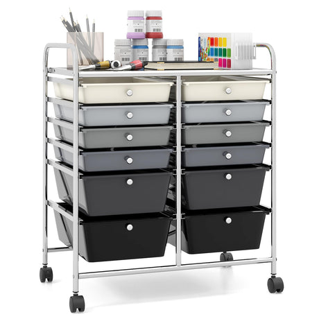 Giantex 12 Drawer Rolling Storage Cart Tools Scrapbook Paper Office School Organizer (Black Gradient) Giantex