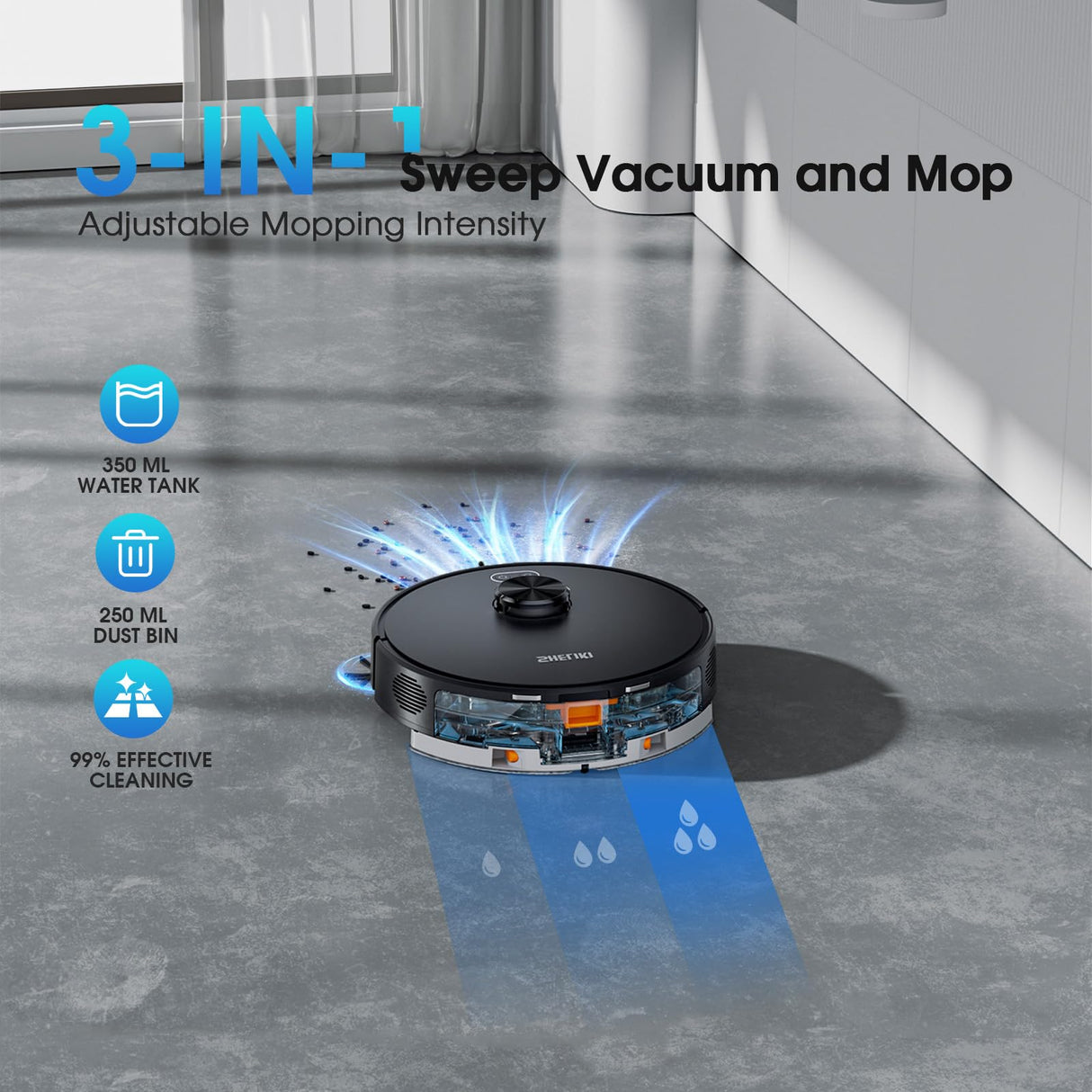 SHELIKI Robot Vacuum and Mop, 3-in-1 Robotic Vacuums Cleaner with LiDAR Navigation Smart Mapping & Max Strong 6000Pa Suction, WiFi/App/Alexa Voice Control, Obstacle Avoidance SHELIKI