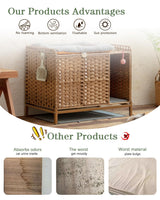 SETVSON Cat Litter Box Enclosure Cat Litter Box Furniture with Divider, Rattan Litter Box Enclosure with Cat Litter Mat, 31.2×19.6×24.2 Inches Hidden Cat Litter Box Cat House for Living Room (Natural) SETVSON