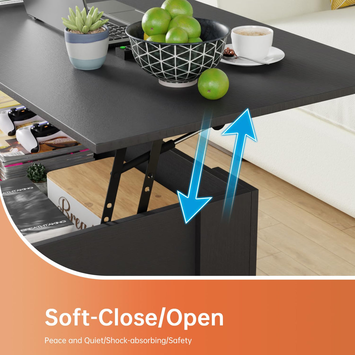 FDW Coffee Table Lift Top Coffee Table Coffee Table with Hidden Compartment and Storage Shelf for Living Room Reception Room 47.2in L,Black FDW