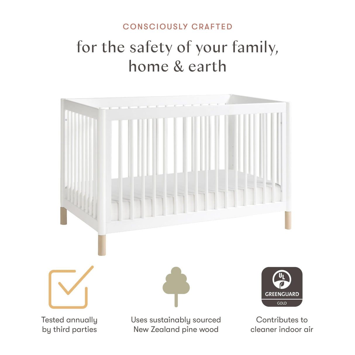 Babyletto Gelato 4-in-1 Convertible Crib with Toddler Bed Conversion in White and Washed Natural, Greenguard Gold Certified babyletto