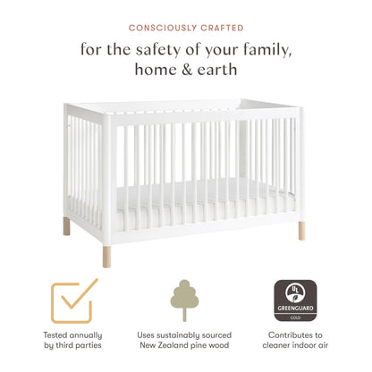 Babyletto Gelato 4-in-1 Convertible Crib with Toddler Bed Conversion in White and Washed Natural, Greenguard Gold Certified