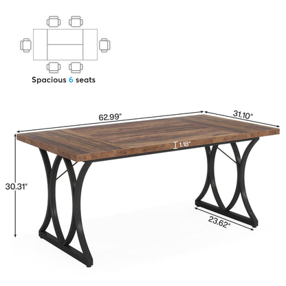 Tribesigns 63 L x31W x 30 H Executive Desk, Farmhouse Wood Computer Desk, Large Home Offcie Table with Black Metal Frame, Long Table (black&rustic) - WoodArtSupply