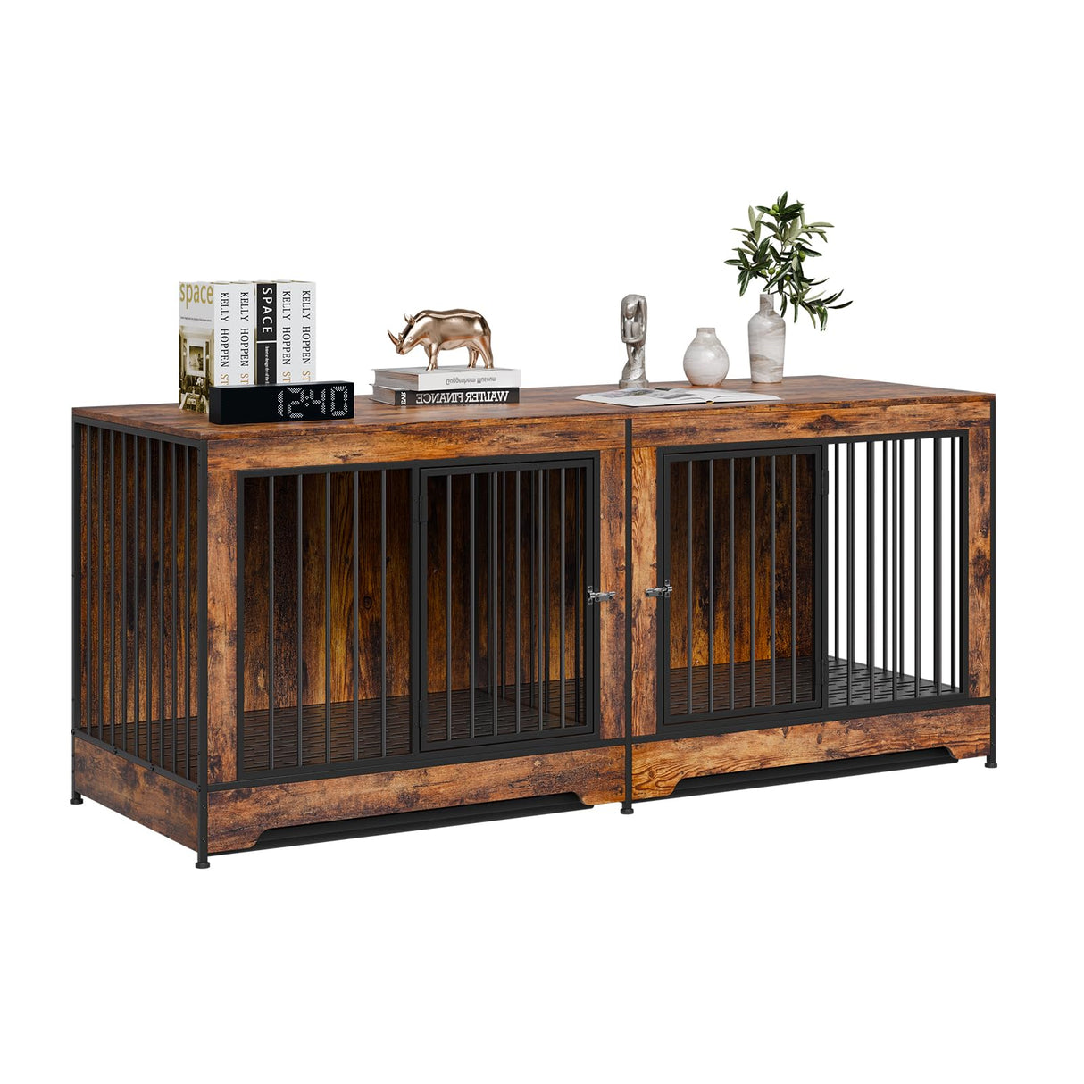 VEVOR 75" Dog Crate Furniture for 2 Dogs,Extra Large Double Dog Crate Furniture Large Breed with Divider & Double Doors,Large Wooden Dog Crate Furniture TV Stand for Medium Large Dogs Brown VEVOR