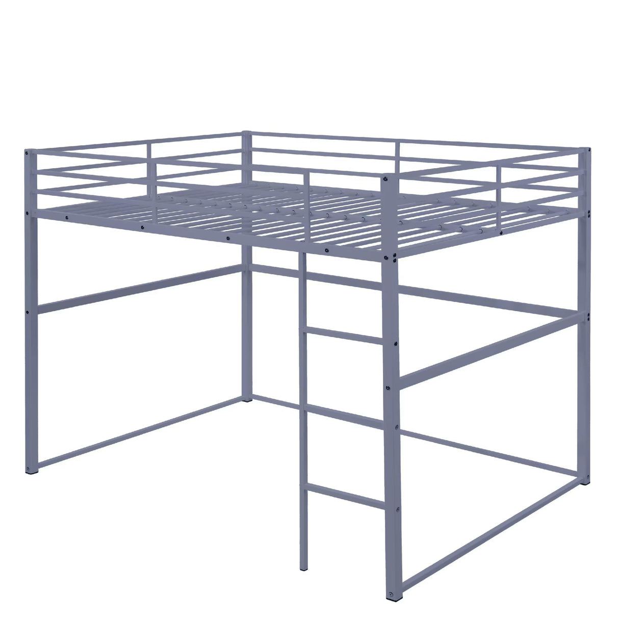 Metal Loft Bed Full Size, Loft Bed Frame with Safety Guard Rails & Flat Ladder, Twin Loft Bed for Kids Teens Adults, Gray Softa