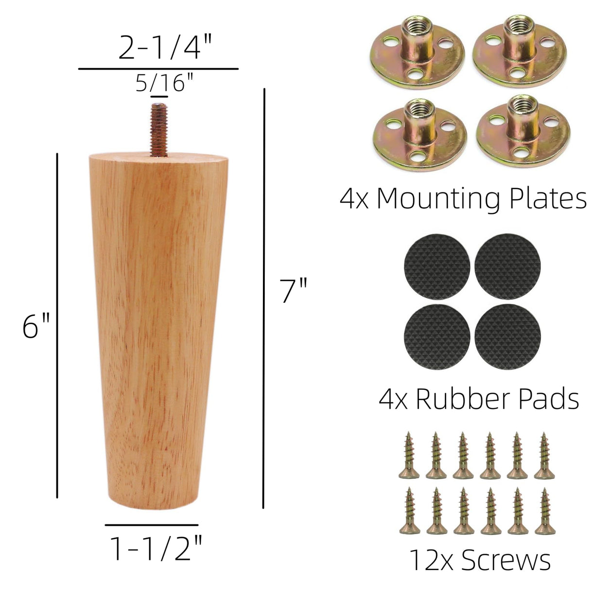 WEICHUAN Round Solid Wood Replacement Sofa Couch Chair Ottoman Loveseat Coffee Table Cabinet Furniture Wood Legs(6" Straight Set of 4) WEICHUAN