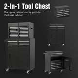 Tool Chest, 5-Drawer Rolling Tool Storage Cabinet with Detachable Top Tool Box, Liner, Universal Lockable Wheels, Adjustable Shelf, Locking Mechanism, Metal Tool Cart for Garage Workshop (Black) Anwick