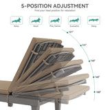 YITAHOME Outdoor Chaise Lounge Chair, Plastic Pool Chaise Lounge with Cushions & 5-Position Backrest, Easy Assembly & Waterproof for Patio & Poolside, Set of 2, Brown YITAHOME