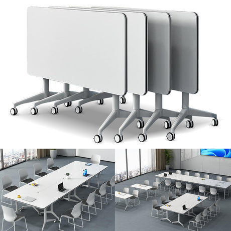 JNMDLAKO Folding Conference Table 4PCS Modern Large Mobile Meeting Table Round Conference Room Tables with Silent Wheels Seminar Table for Office Training Classroom (4PCS 47.2" * 23.6" * 29.5") JNMDLAKO