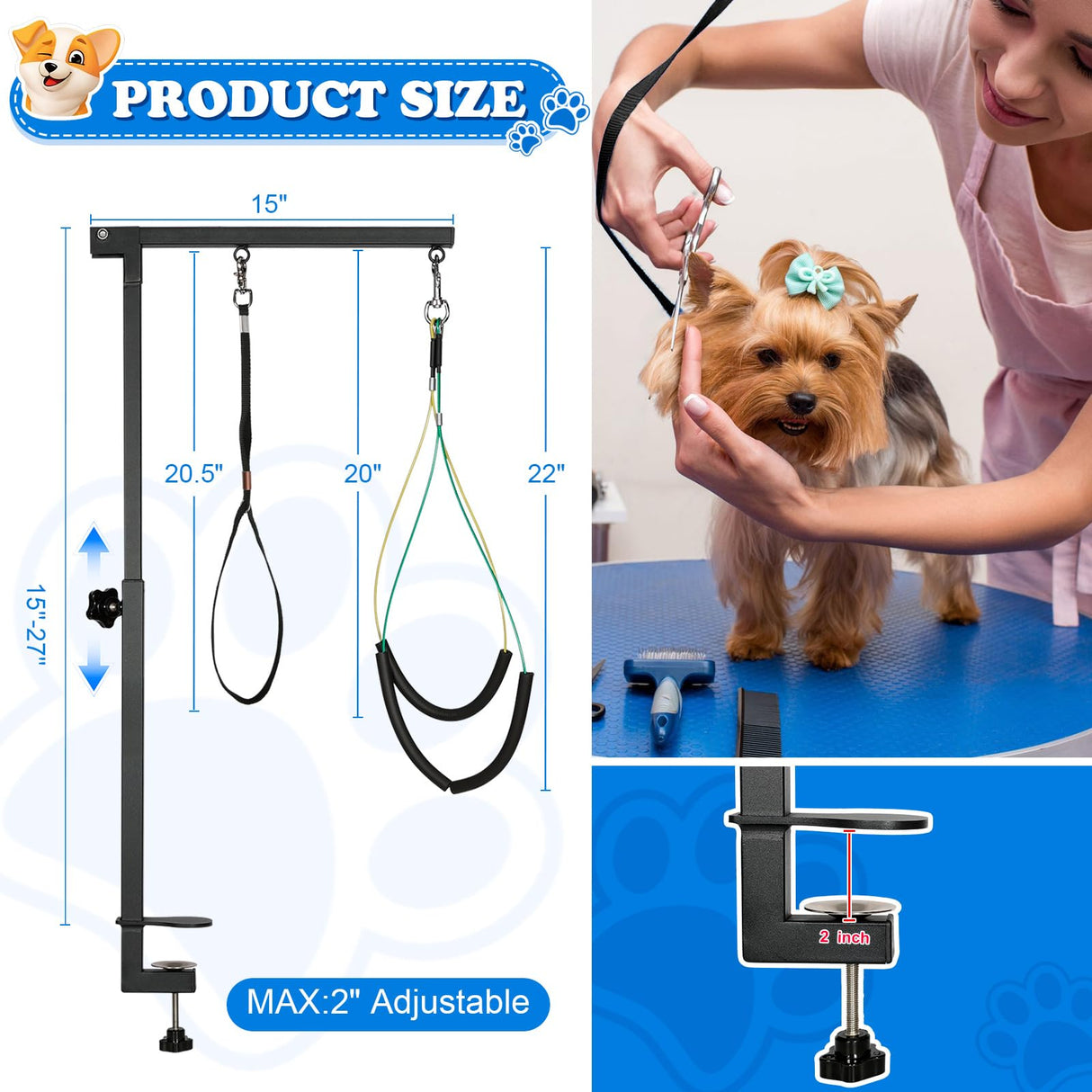 Breeze Touch Dog Grooming Table Arm with Clamp 32in, Pet Dog Grooming Table for Small Dogs at Home Foldable, Cat Dog Grooming Harness Stand Holder Portable for Trimming Nails, Drying, Haircut Breeze Touch
