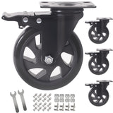 5 Inch Swivel Caster Wheels Set of 4, Heavy Duty Casters with Brake, Polyurethane Locking Casters for Cart, Workbench and Trolley-Load 2200lbs, Black(Two Hardware Kits) Wieyunn