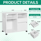 Letaya Mobile File Cabinet, Metal Lateral Rolling Printer Stand Filing Cabinets with Shelves for Home Office-Storage A4/F4/Letter/Legal (White) Letaya