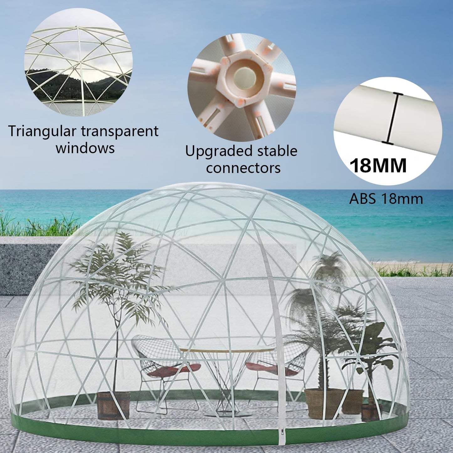 15 x 9.5 FT Garden Dome lgloo, Geodesic Dome Greenhouse with TPU Transparent Cover, Waterproof Garden Bubble Dome Tent House with 2 x 10M Light Strings for Outdoor, Patio, Dining Backyard, Pa - WoodArtSupply