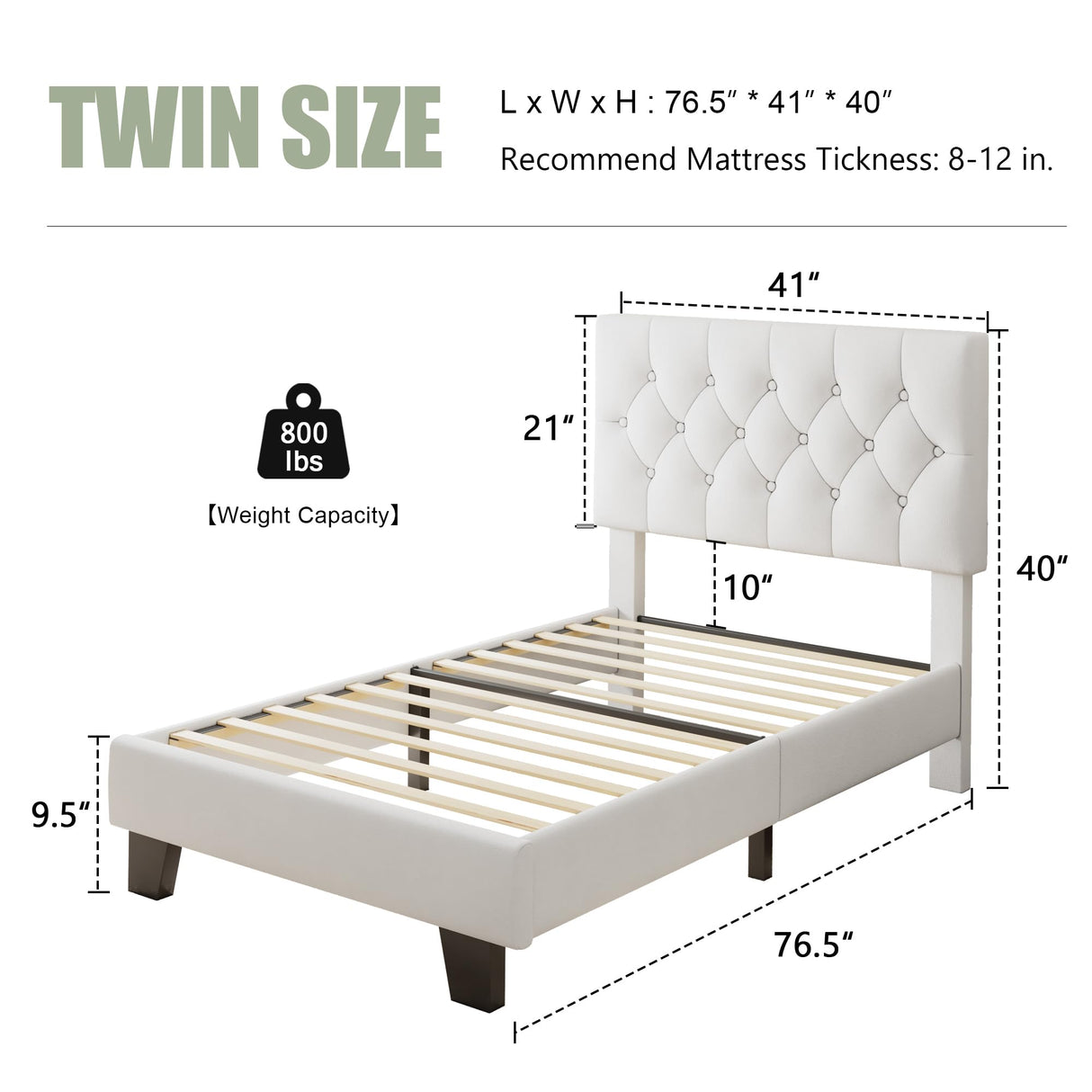 Feonase Velvet Twin Platform Bed Frame with Button Tufted Headboard, Upholstered Bed with Wooden Slats Support, No Box Spring Needed, Easy Assembly, Noise-Free, White Feonase