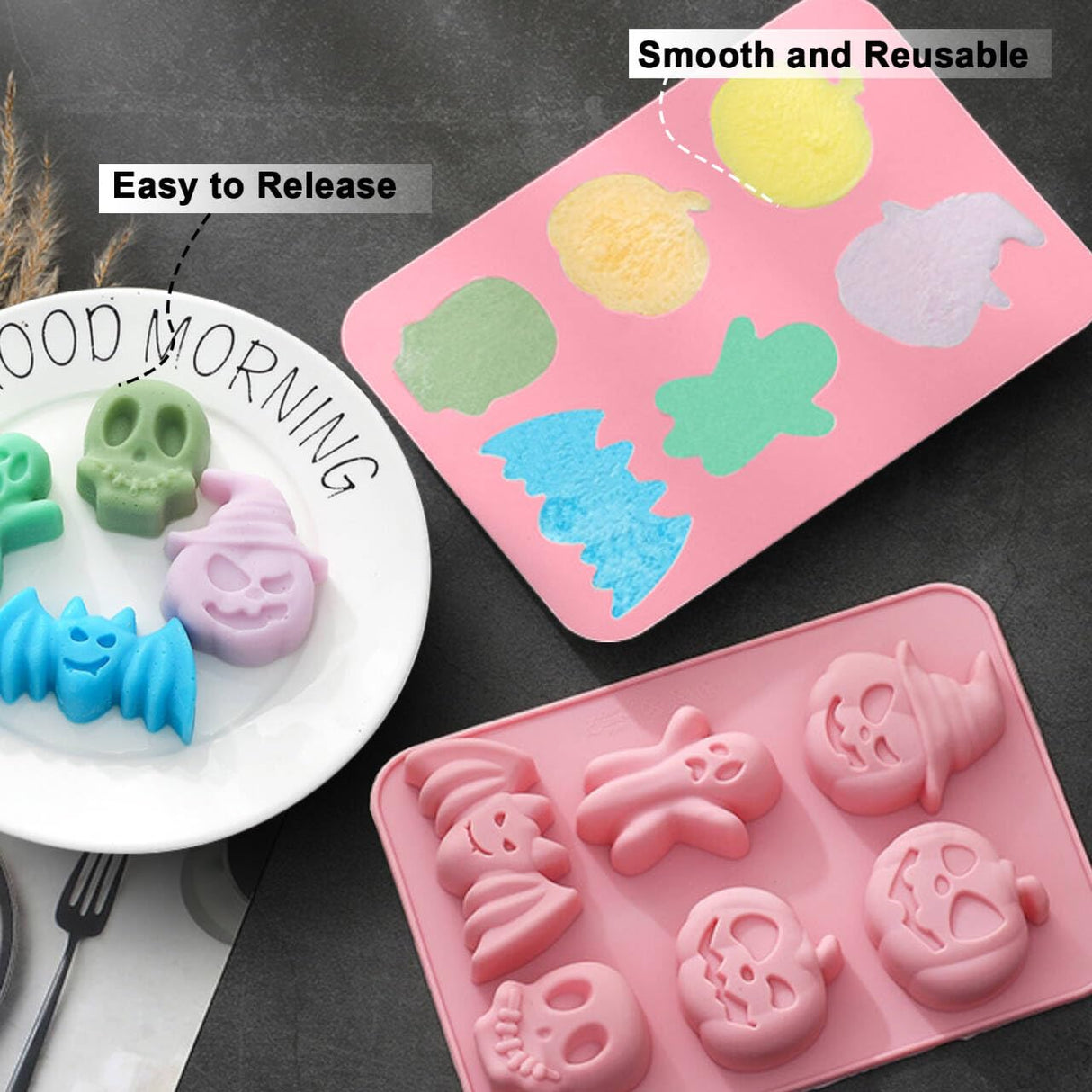 EDSRRDRUS Halloween Soap Making Kit for Adults - 2lbs Glycerin Melt & Pour Soap Base, Essential Oils, Dyes, Halloween Pumpkin Skull Bat Molds & Complete Soap Making Supplies EDSRDRUS