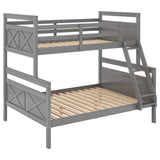Majnesvon Grey Twin Over Full Bunk Bed Frame with Ladder and Guardrail, Convertible to Two Beds Majnesvon