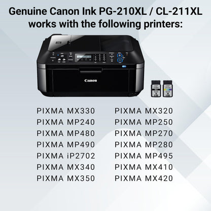 Canon PG-210 XL / CL-211 XL Genuine Ink Value Pack (2 Cartridges), Compatible with MX320/330/340/350/410/420, MP240/250/270/280/480/490/495, iP2702