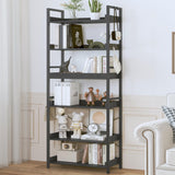 HCHQHS 6 Tier Bookshelf, Adjustable Industrial Bookcase, Vertical Tall Book Shelf, Wood and Black Metal Open Bookshelves for Home Office, Living Room, Bedroom, 70 Inch HCHQHS