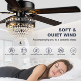 Crystal Chandelier Ceiling Fan with 3-Light, Farmhouse Fandelier with Remote - Silent DC Motor, K9-Crystal, Wood Blades, 3-Speed and Timing, Energy-Efficient Ceiling Fans for Living Room (52" Black) Chansim