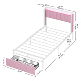 LIKIMIO Twin Size Bed Frame with Armrests Headboard & RGB Light, Upholstered Twin Size Bed Platform with Drawers, No Box Spring Needed, Study & No Noise, Modern Pink LIKIMIO