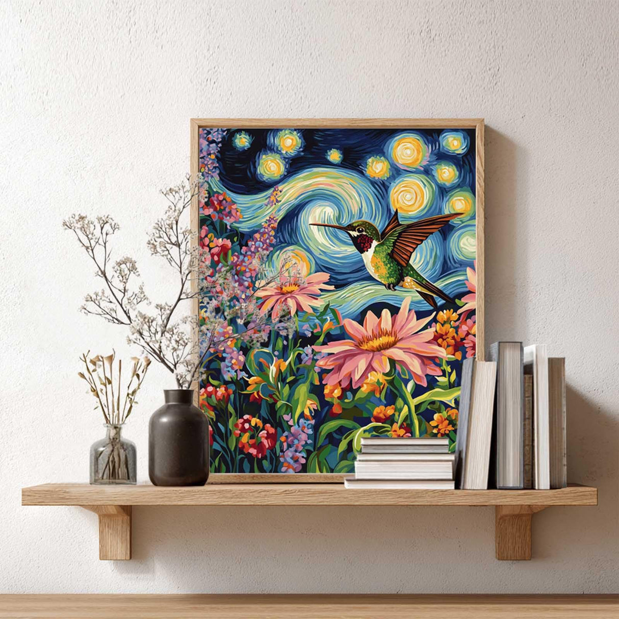 Paint by Numbers Hummingbird, Hummingbird Bird Paint by Number for Adults Beginner, Starry Night Animal Acrylic Painting, Garden Flower Home Wall Art(16x20inch Without Frame) zouewit