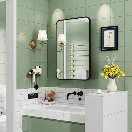 ACEMIRO 16x24 Inch Black Mirror Medicine Cabinet Metal Framed Recessed Wall Mounted Bathroom Medicine Cabinet with Mirror and Storage ACEMIRO