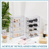 Sintuff 2 Pieces Acrylic Sunglass Organizer Clear Sunglass Holder with 4 Drawers Glasses Organizer for Women Clear Eyeglass Holder Eyewear Display Case Multiple Pair for Glasses Jewelry Watch Storage Sintuff