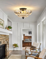 Semi Flush Mount Ceiling Light, Crystal Glass Ceiling Light Fixture, 3-Bulb Modern Black Close to Ceiling Light, Vintage Glass Ceiling Lights for Bedroom Kitchen Living Room, Bulb Not Included SIJINCHEN