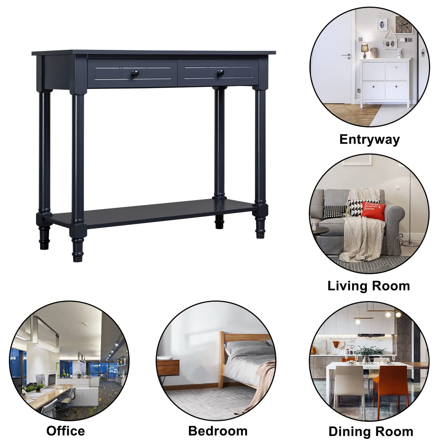 Karl home Console Table with 2 Drawers, Narrow Sofa Side Table Entryway Desk with Bottom Storage Shelf, TV Stand for Living Room Hallway Office, Black 29.7" H - WoodArtSupply