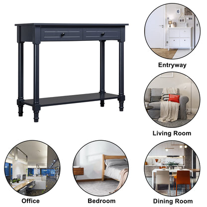 Karl home Console Table with 2 Drawers, Narrow Sofa Side Table Entryway Desk with Bottom Storage Shelf, TV Stand for Living Room Hallway Office, Black 29.7" H - WoodArtSupply