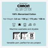 Caron All Day Cotton - 3 Pack of 173 Yards/3.52 oz Eyes Blue 100% Mercerized Cotton Yarn Caron