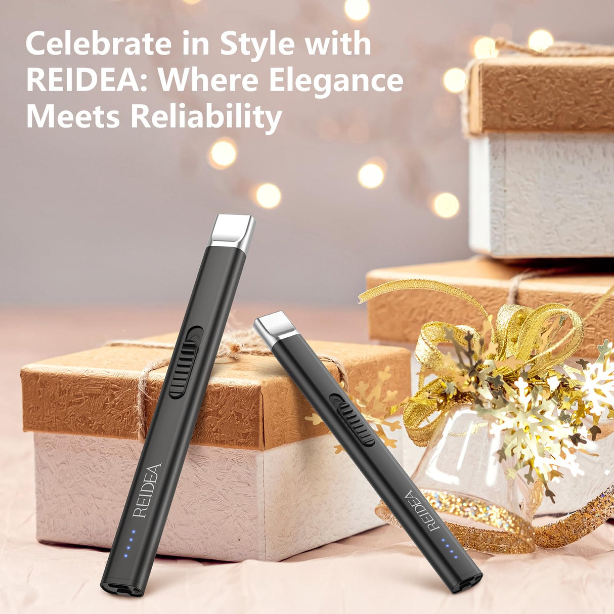 REIDEA Electric Lighter Candle Lighter, Windproof Flameless USB Rechargeable Arc Retractable Lighter with Safe Button and Power Indicator for Candle, BBQ and Fireworks, R1 Flat, Obsidian Black REIDEA