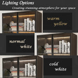 TAMUNE Display Cabinet with Glass Doors & Lights, Display Case with 3-Tier Shelves & 3 Drawers, Glass Storage Cabinet for Curio Trophy Living Room Office, Brown, 15.7”D x 31.5”W x 78.7”H TAMUNE