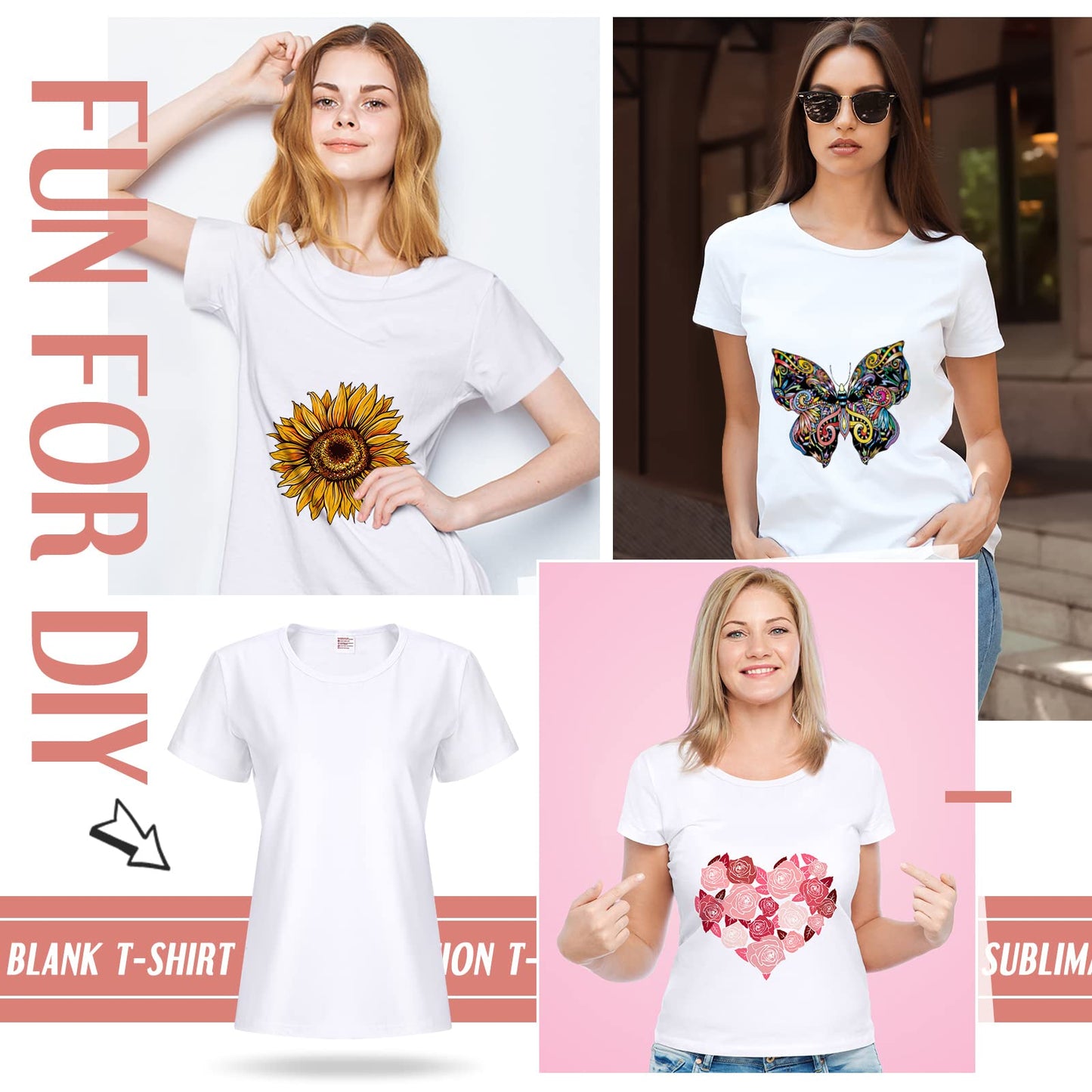 5 Pieces Women Sublimation Blank T-Shirt Basic White Polyester Shirts Sublimation Short Sleeve T-Shirt for Women (Medium)