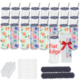 MICLAXYS Sublimation Tumblers Skinny Straight, Stainless Steel Sublimation Tumblers Blank, Individually Gift Boxed, Insulated Tumbler Sublimation (25, 20OZ Flat Edge) MICLAXYS