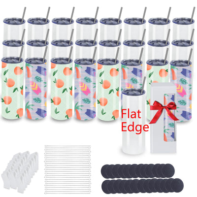 MICLAXYS Sublimation Tumblers Skinny Straight, Stainless Steel Sublimation Tumblers Blank, Individually Gift Boxed, Insulated Tumbler Sublimation (25, 20OZ Flat Edge)