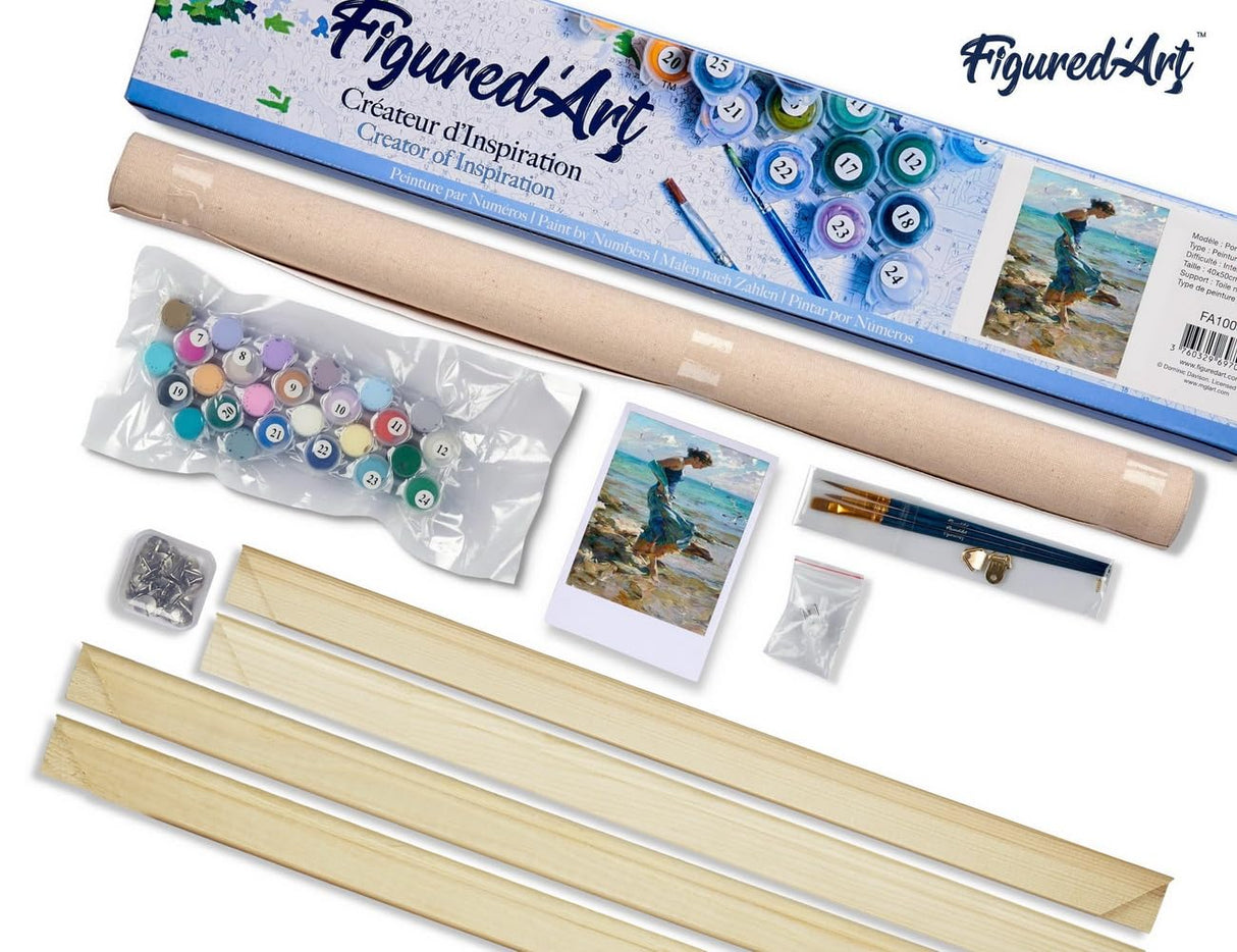 Figured'Art Paint by Numbers Kit for Adults Feet in Water During Summer 16"x20" - Craft Art Painting Rolled Canvas with DIY Wooden Frame Figured'Art
