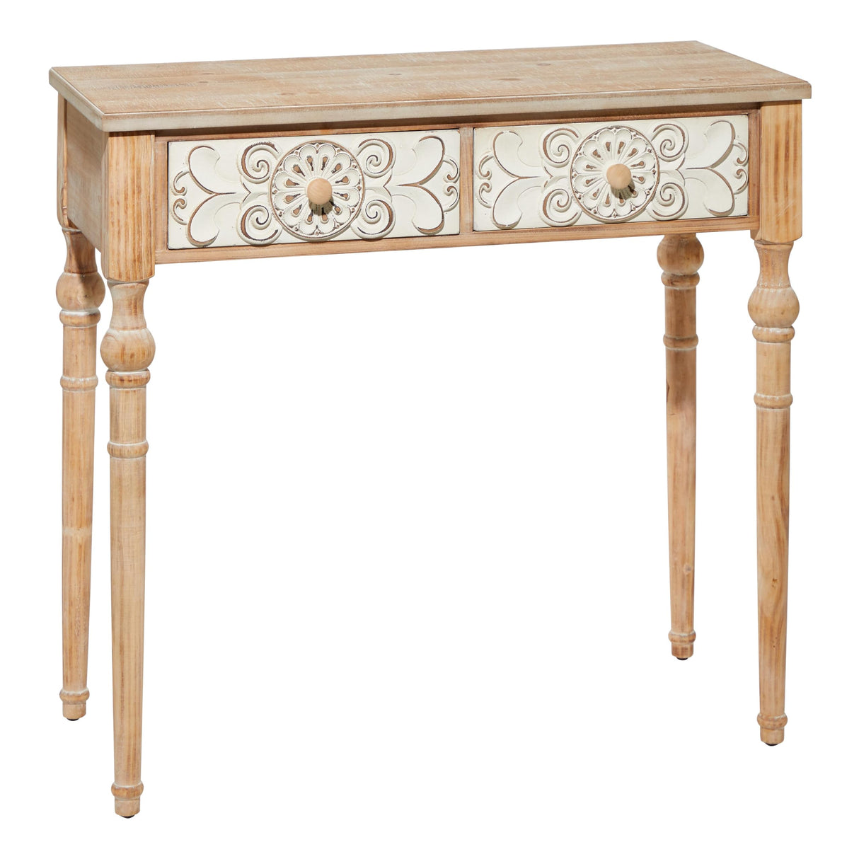 Deco 79 Wood Floral Intricately Carved 2 Drawers Console Table, 36" x 16" x 33", Brown Deco 79